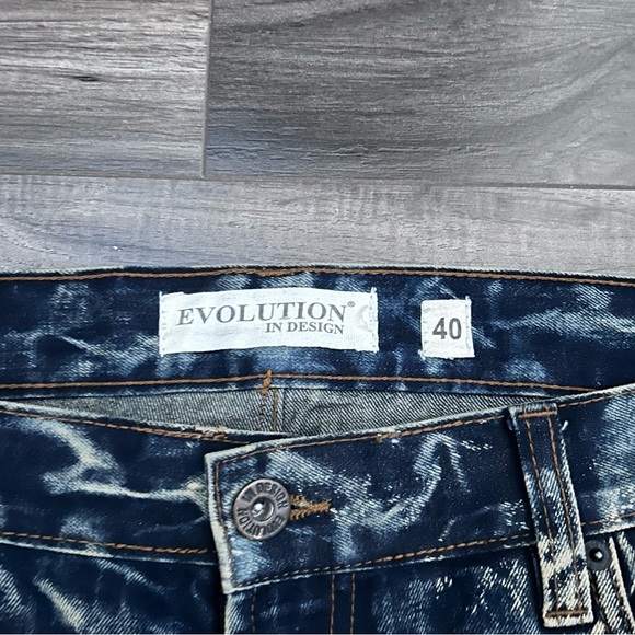 Evolution In Design Men’s Size 40x34 Dark Acid Wash Faded Ripped Jeans Blue - Picture 2 of 8